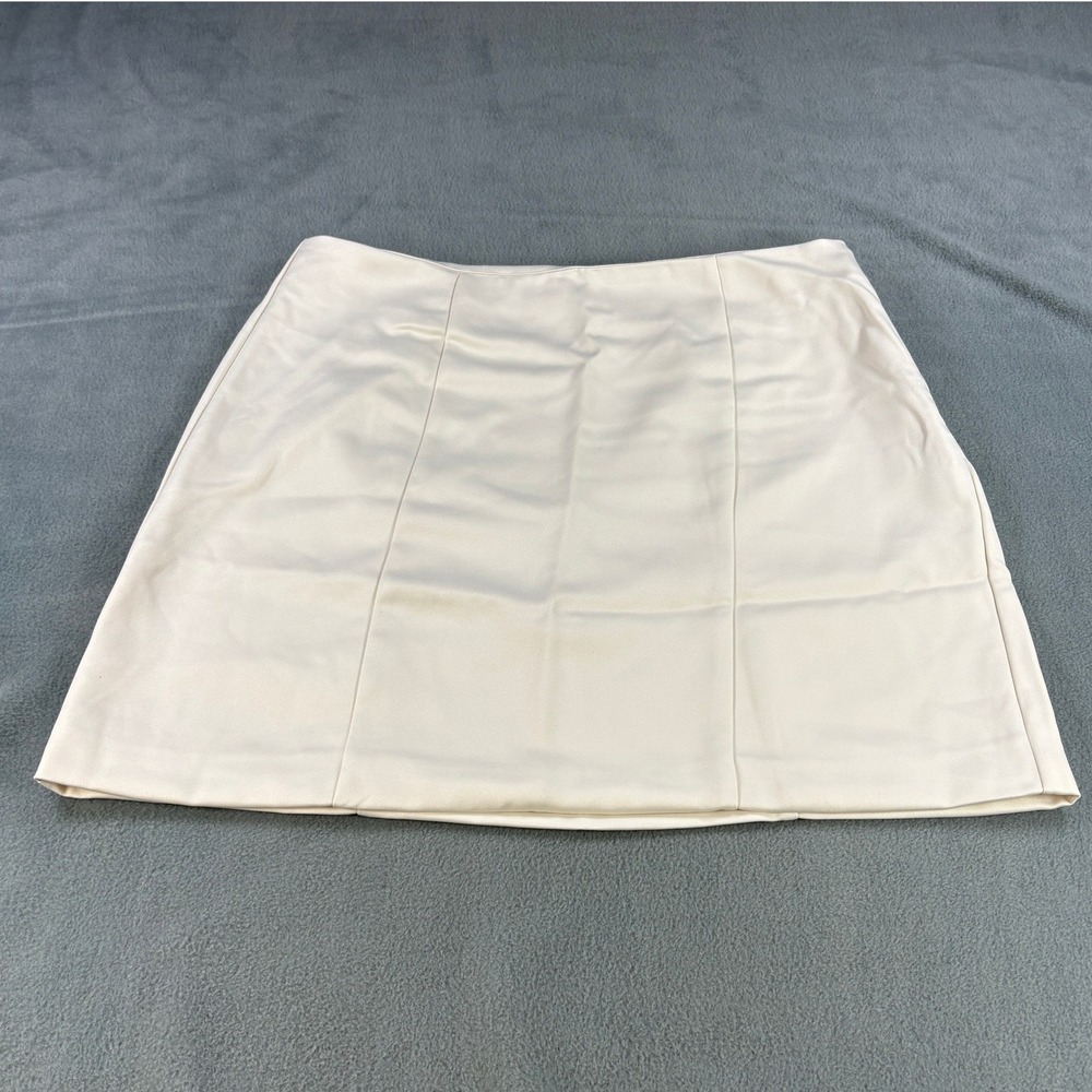 A New Day Women Cream Recycled Polyester Mini Skirt Size 12 Side Zip Lined